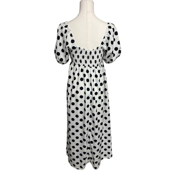 Blush Dress Small Elegant White Puff Sleeve Milk Maid Croquet Black Polka Dot - Picture 3 of 9